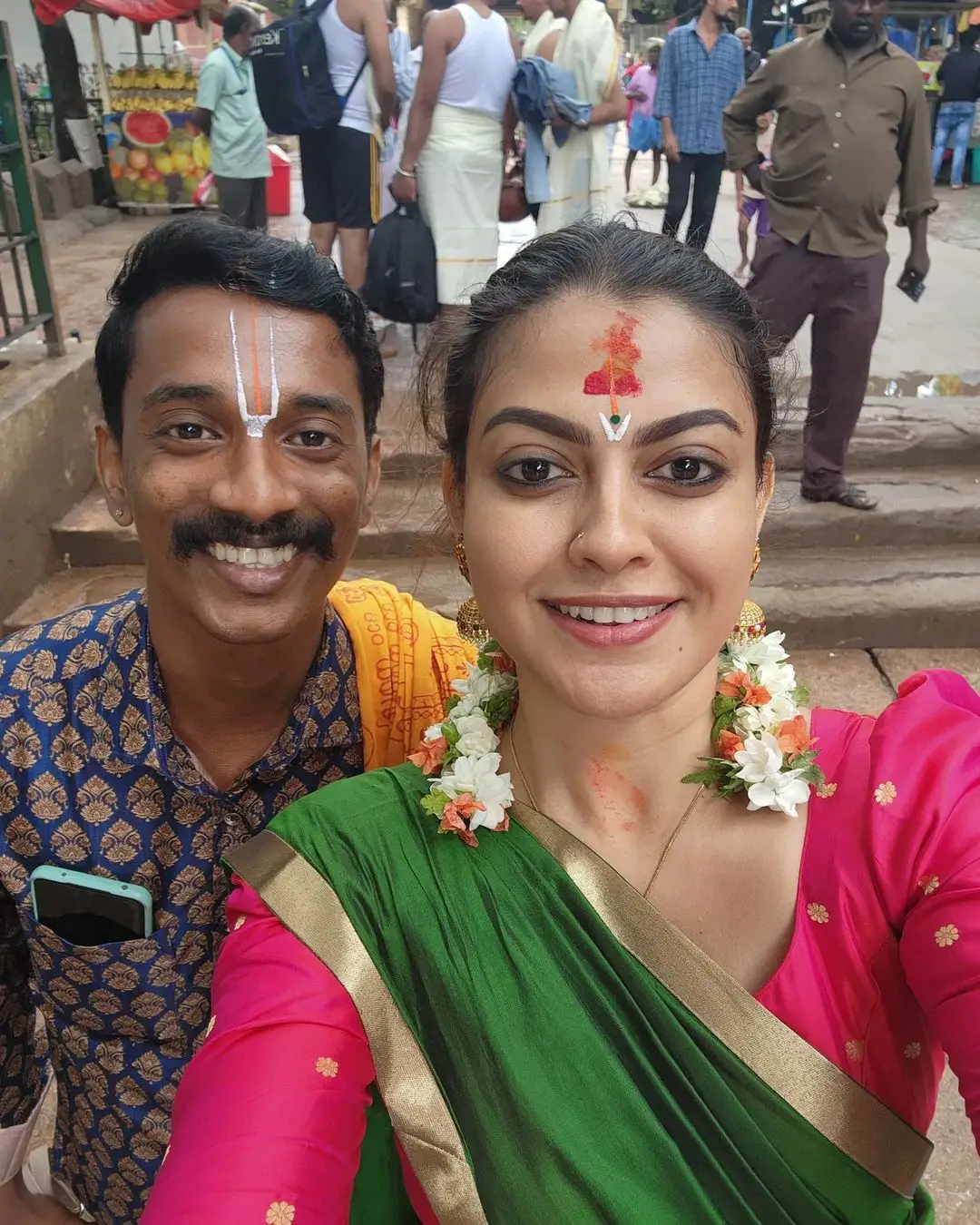 Anusree Nair In South Indian Traditional Green Saree Red Blouse